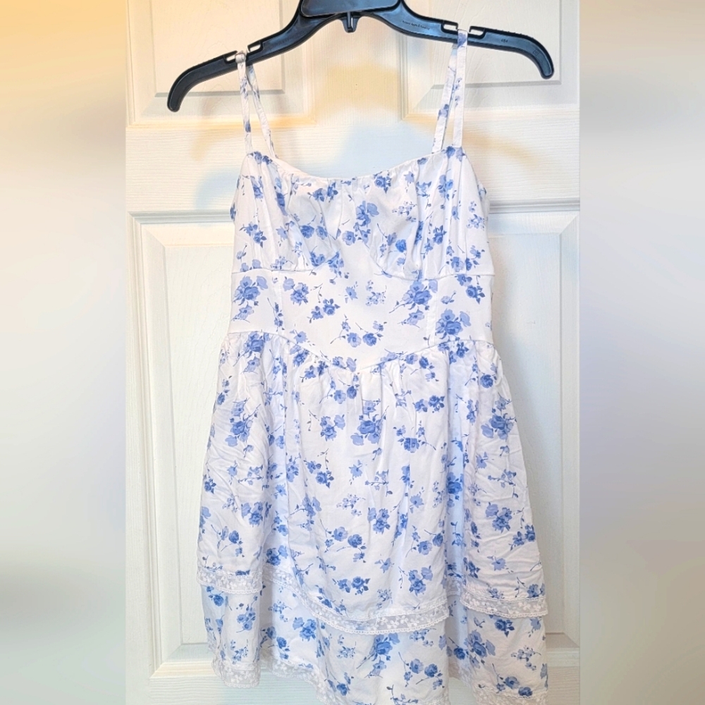 Hollister Blue and White Spaghetti Strap Sundress for any occasion, Juniors MED